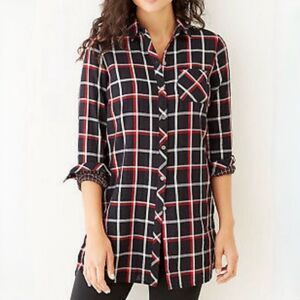 J. Jill Button Down Plaid Cotton Tunic Shirt Small
